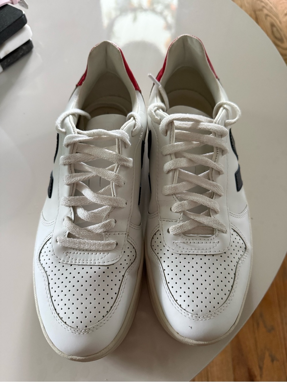 VEJA  Lace-Up Sneakers with Black Accent and Red Heel